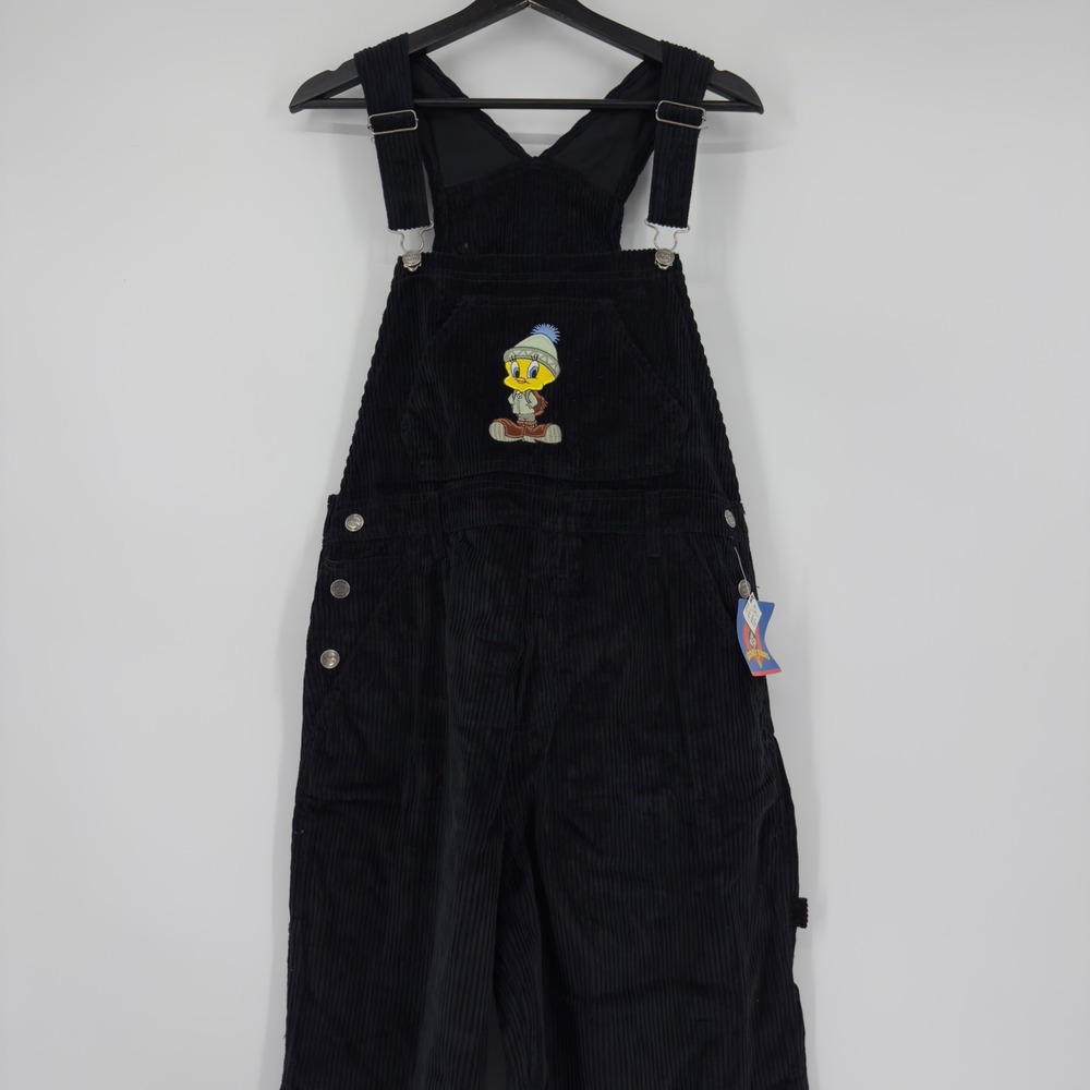 Vintage 1998 Looney Tunes Tweety Bird Black Corduroy Overalls Large NWT